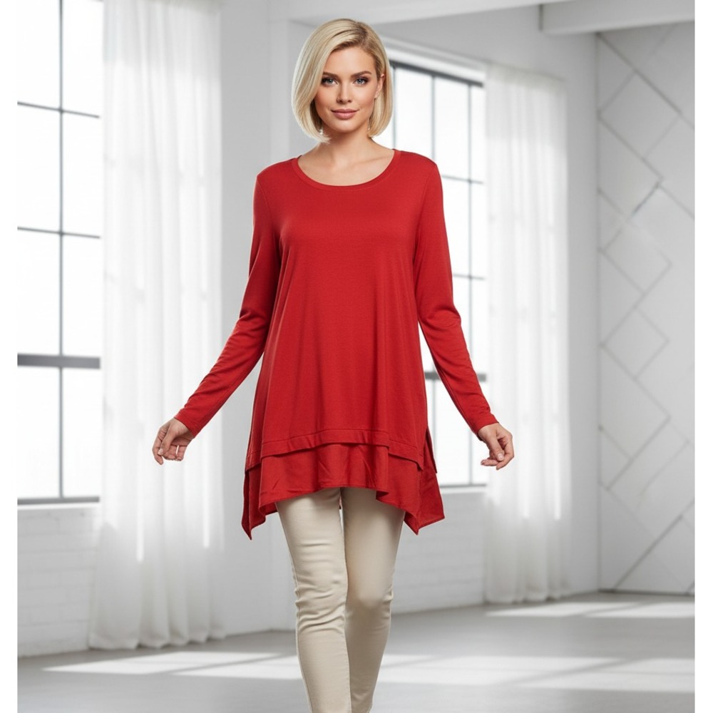 Soft Surroundings L Perfect Layers Tunic Top Orange Rust Red Cottage Boho Comfy